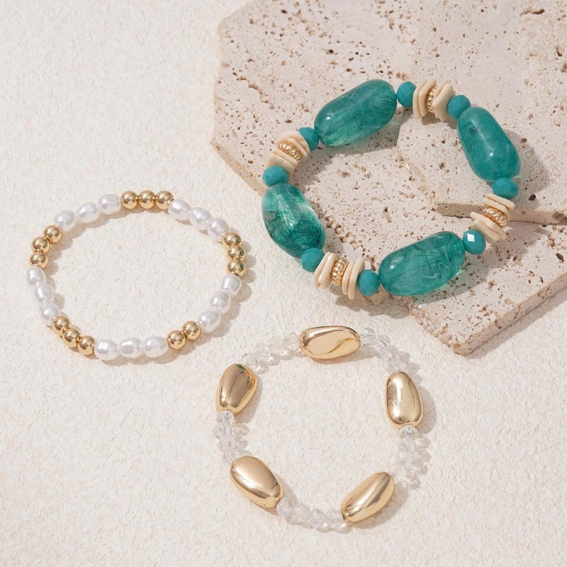 Aigrnc Boho Beaded Stretch Bracelets For Women Stackable Crystal Gold Plated Beaded Bracelets Set Trendy Handmade Friendship Braeclet Jewelry Gifts - Image 3